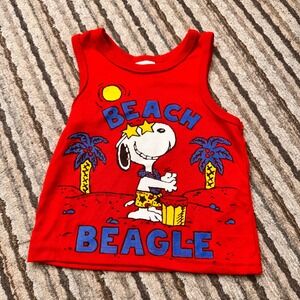 Vintage 80s Take 10 Snoopy Beach Beagle Red Tank Top Peanuts Baby Toddler 2T